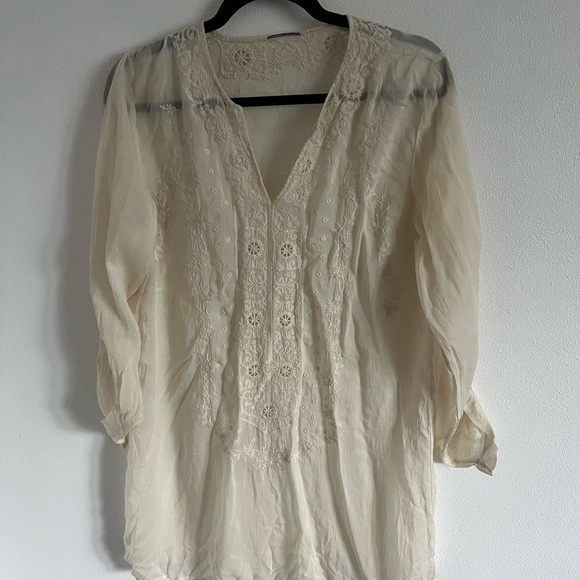 Johnny Was Cream Eggshell Off White Embroidered Blouse - Picture 2 of 5